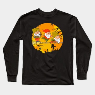 Halloween Witch Broom & Moon Three Gnomes Flying Long Sleeve T-Shirt